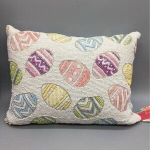 Colorful Easter Eggs Beaded Throw Pillow 12x16 Spring Decor Pink Blue Yellow